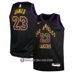 Maillot Enfant Los Angeles Lakers LeBron James NO 23 Ville 2023-24 Noir
