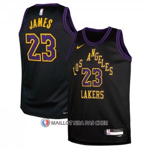Maillot Enfant Los Angeles Lakers LeBron James NO 23 Ville 2023-24 Noir