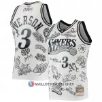 Maillot Philadelphia 76ers Allen Iverson NO 3 Mitchell & Ness 1997-98 Tattoo Blanc
