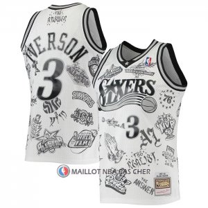 Maillot Philadelphia 76ers Allen Iverson NO 3 Mitchell & Ness 1997-98 Tattoo Blanc