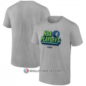 Maillot Manche Courte Minnesota Timberwolves 2024 NBA Playoffs Gris