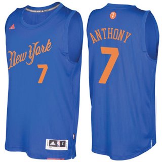 Maillot Navidad 2016 Carmelo Anthony Knicks 7 Bleu