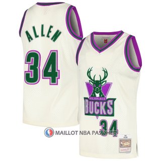 Maillot Milwaukee Bucks Ray Allen NO 34 Mitchell & Ness Chainstitch Creme