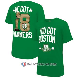 Maillot Manche Courte Boston Celtics 2024 NBA Finals Champions 18 Banners Vert