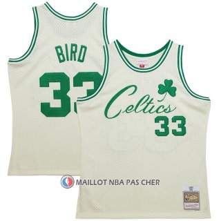 Maillot Boston Celtics Larry Bird NO 33 Mitchell & Ness Chainstitch Creme
