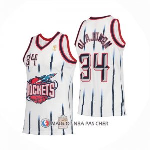 Maillot Houston Rockets Hakeem Olajuwon NO 34 Mitchell & Ness 1996-97 Blanc