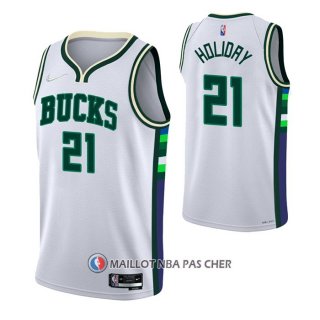 Maillot Milwaukee Bucks Jrue Holiday NO 21 Ville 2021-22 Blanc