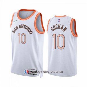 Maillot San Antonio Spurs Jeremy Sochan NO 10 Ville 2023-24 Blanc