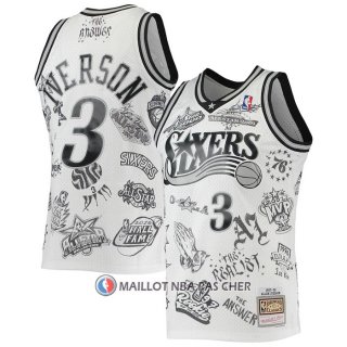 Maillot Philadelphia 76ers Allen Iverson NO 3 Mitchell & Ness 1997-98 Tattoo Blanc