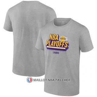 Maillot Manche Courte Los Angeles Lakers 2024 NBA Playoffs Gris