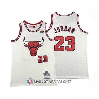Maillot Chicago Bulls Michael Jordan NO 23 Mitchell & Ness Chainstitch Creme