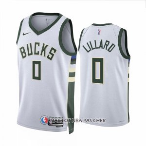 Maillot Milwaukee Bucks Damian Lillard NO 0 Association 2022-23 Blanc