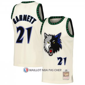 Maillot Minnesota Timberwolves Kevin Garnett NO 21 Mitchell & Ness Chainstitch Creme