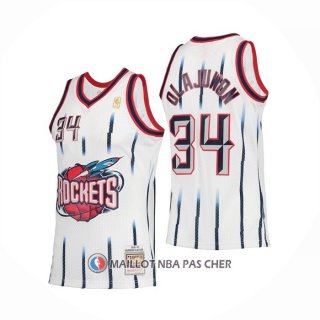 Maillot Houston Rockets Hakeem Olajuwon NO 34 Mitchell & Ness 1996-97 Blanc