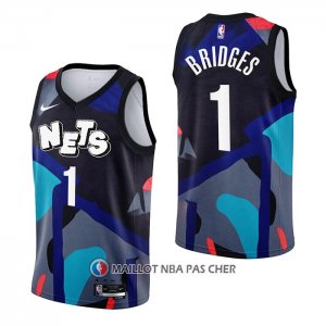 Maillot Brooklyn Nets Mikal Bridges NO 1 Ville 2023-24 Noir