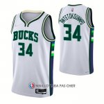 Maillot Milwaukee Bucks Giannis Antetokounmpo NO 34 Ville 2021-22 Blanc