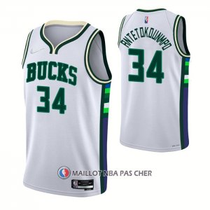 Maillot Milwaukee Bucks Giannis Antetokounmpo NO 34 Ville 2021-22 Blanc