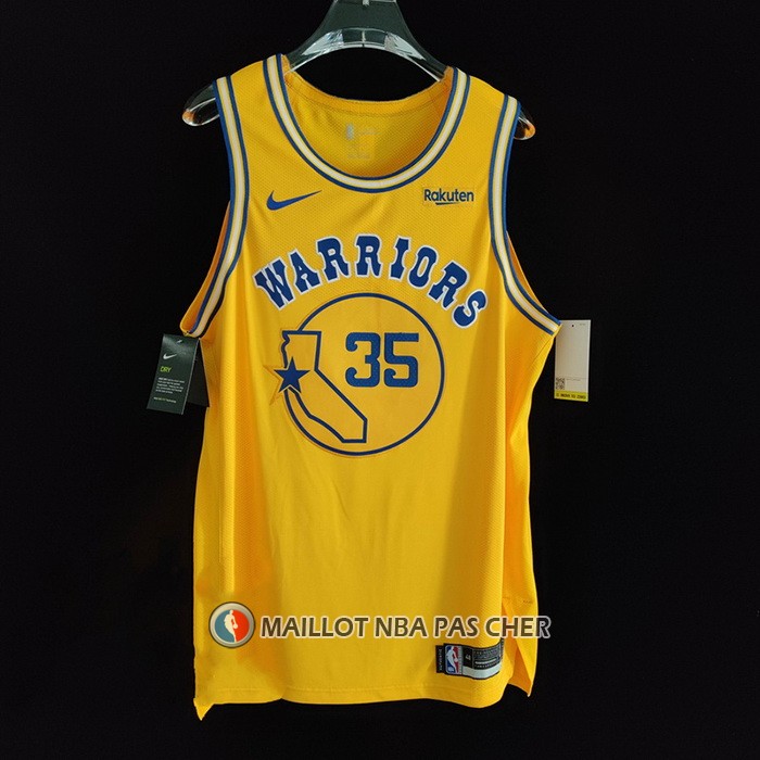 Maillot Golden State Warriors Kevin Durant NO 35 Hardwood Classic Authentique Jaune