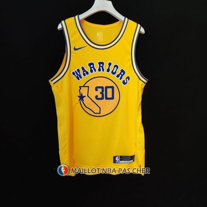 Maillot Golden State Warriors Stephen Curry NO 30 Hardwood Classic Authentique Jaune