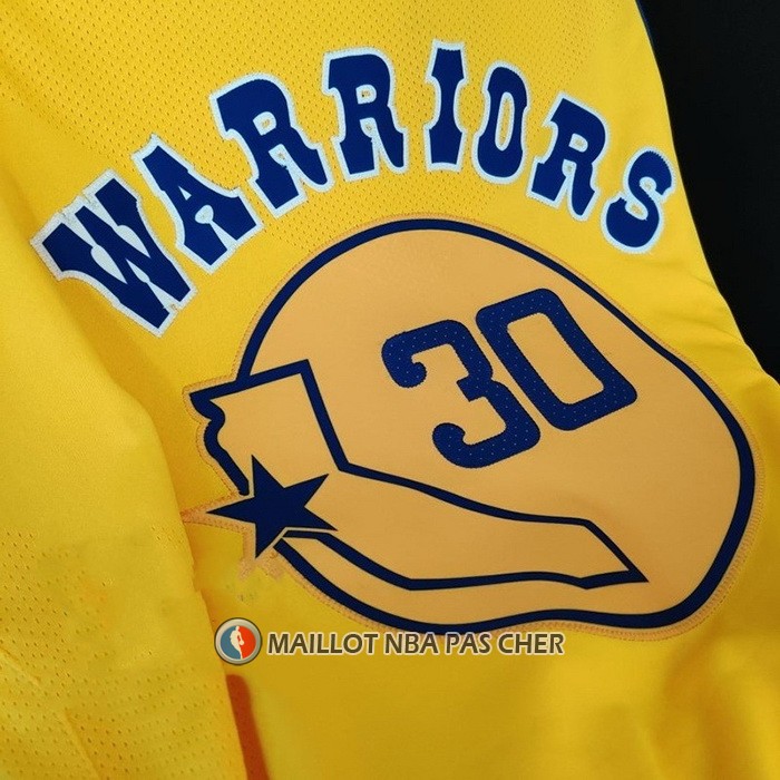 Maillot Golden State Warriors Stephen Curry NO 30 Hardwood Classic Authentique Jaune