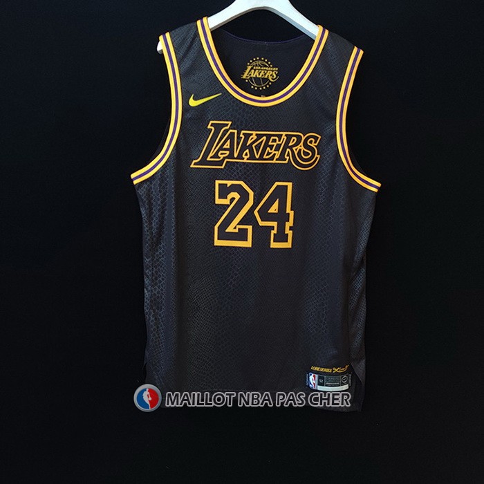 Maillot Los Angeles Lakers Kobe Bryant NO 24 Black Mamba Authentique Noir
