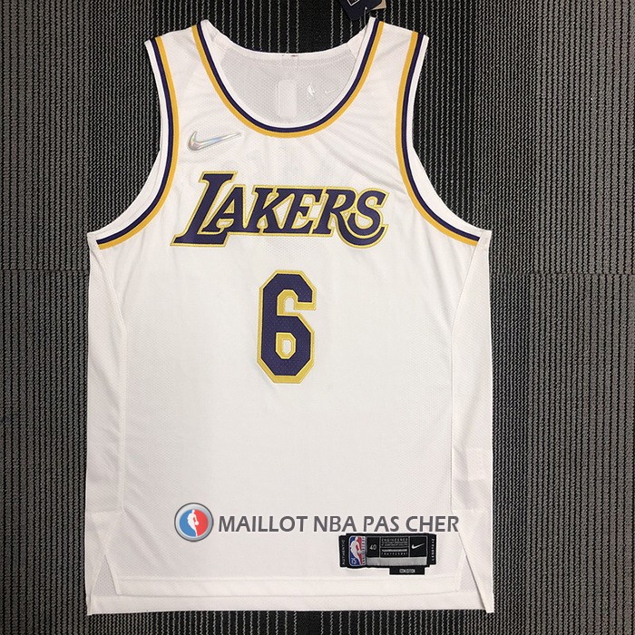 Maillot Los Angeles Lakers LeBron James NO 6 Association Authentique Blanc