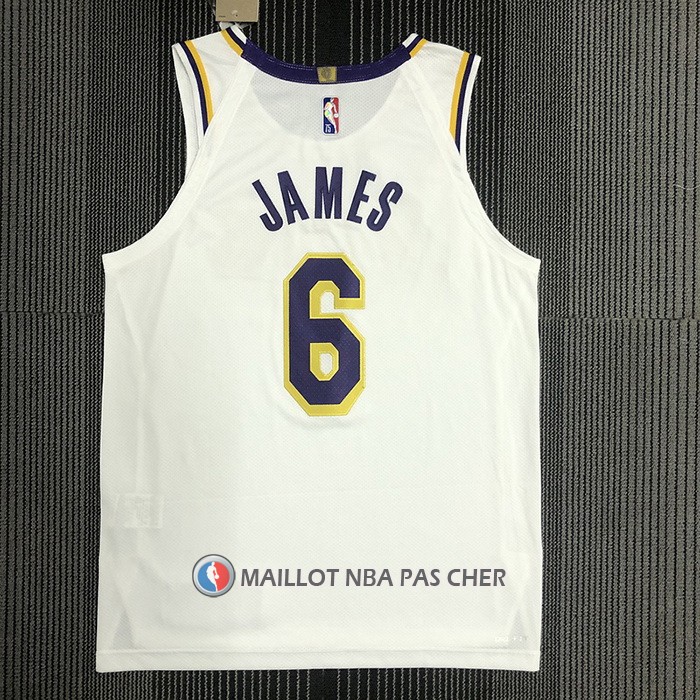 Maillot Los Angeles Lakers LeBron James NO 6 Association Authentique Blanc
