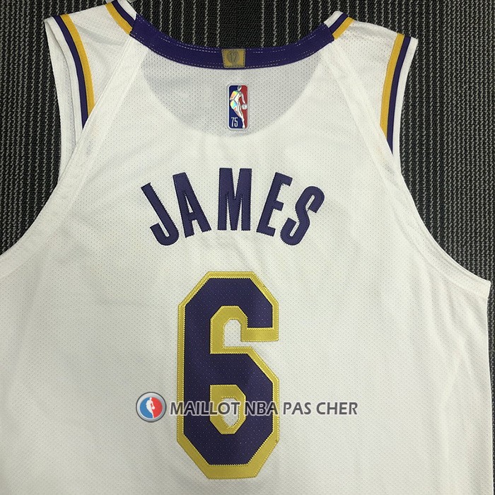 Maillot Los Angeles Lakers LeBron James NO 6 Association Authentique Blanc