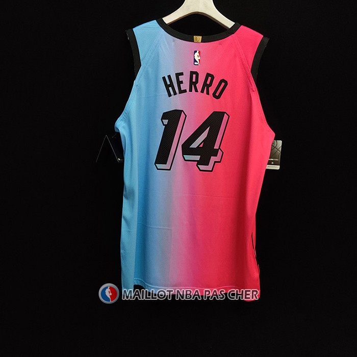 Maillot Miami Heat Tyler Herro NO 14 Ville 2020-21 Authentique Bleu Rosa