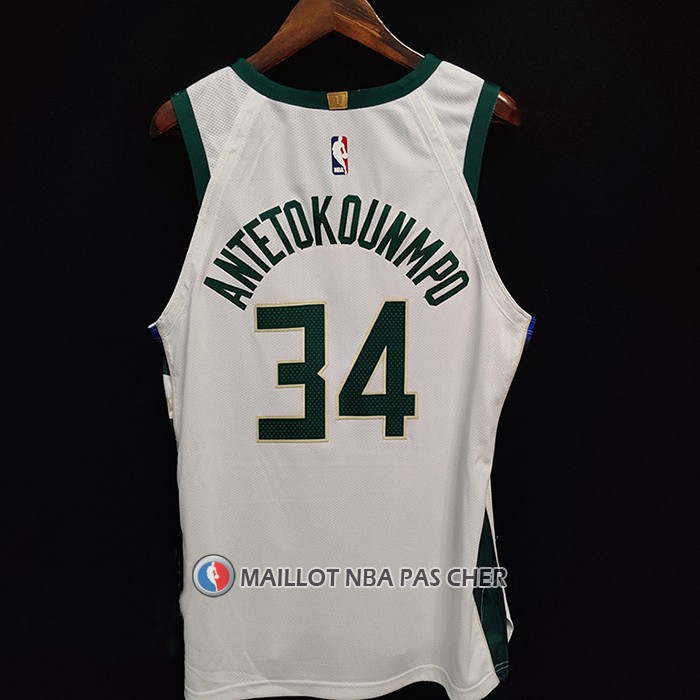 Maillot Milwaukee Bucks Giannis Antetokounmpo NO 34 Association Authentique Blanc