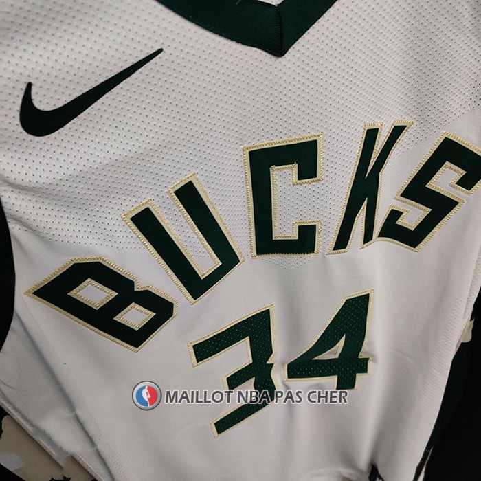 Maillot Milwaukee Bucks Giannis Antetokounmpo NO 34 Association Authentique Blanc
