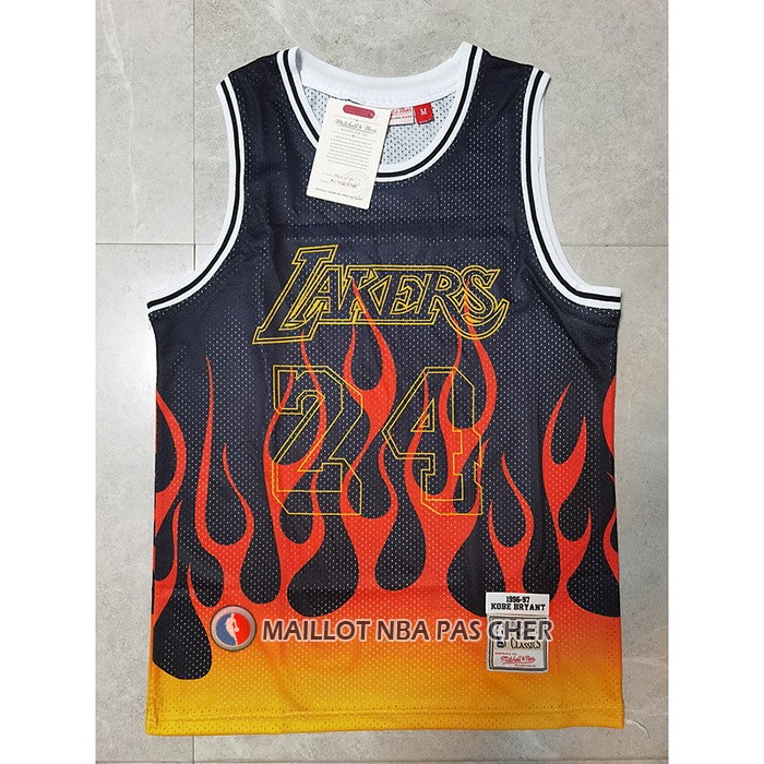 Maillot Los Angeles Lakers Kobe Bryant No 24 Flames Noir