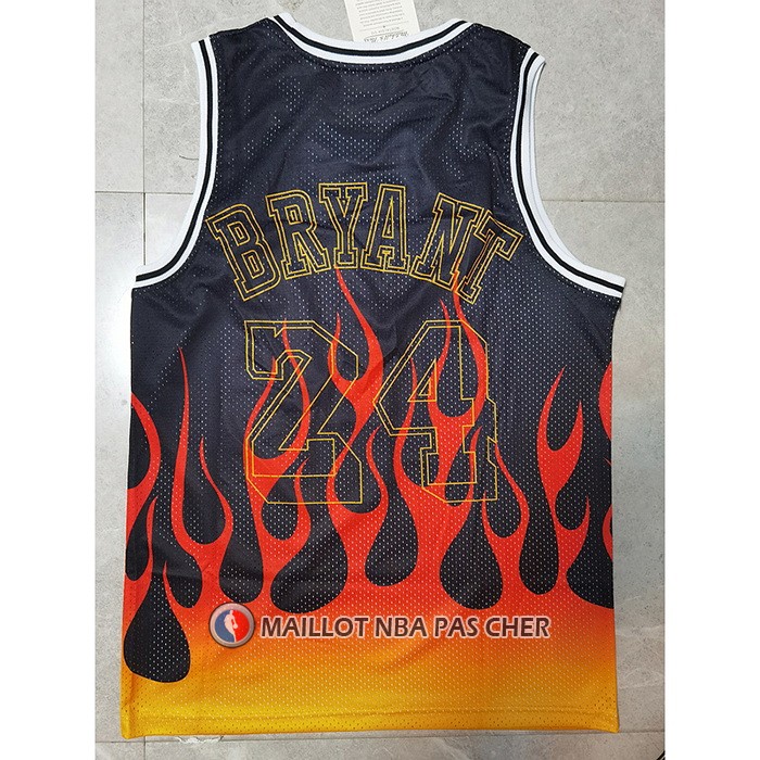 Maillot Los Angeles Lakers Kobe Bryant No 24 Flames Noir