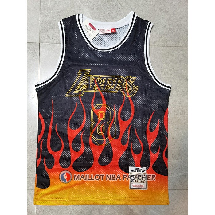 Maillot Los Angeles Lakers Kobe Bryant No 8 Flames Noir