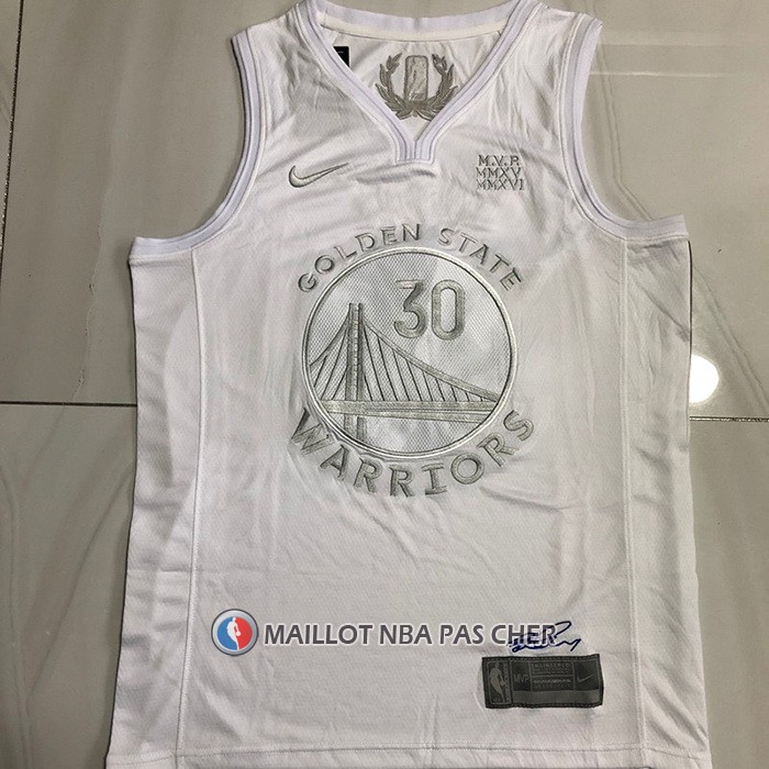 Maillot Golden State Warriors Stephen Curry NO 30 MVP Blanc