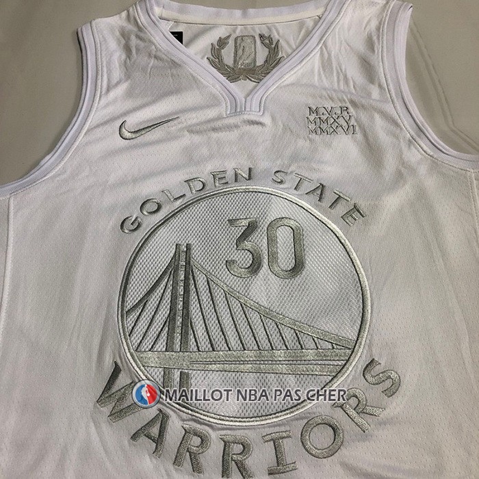 Maillot Golden State Warriors Stephen Curry NO 30 MVP Blanc