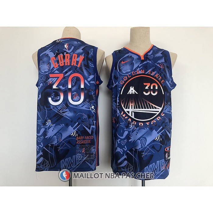 Maillot Golden State Warriors Stephen Curry No 30 MVP Bleu